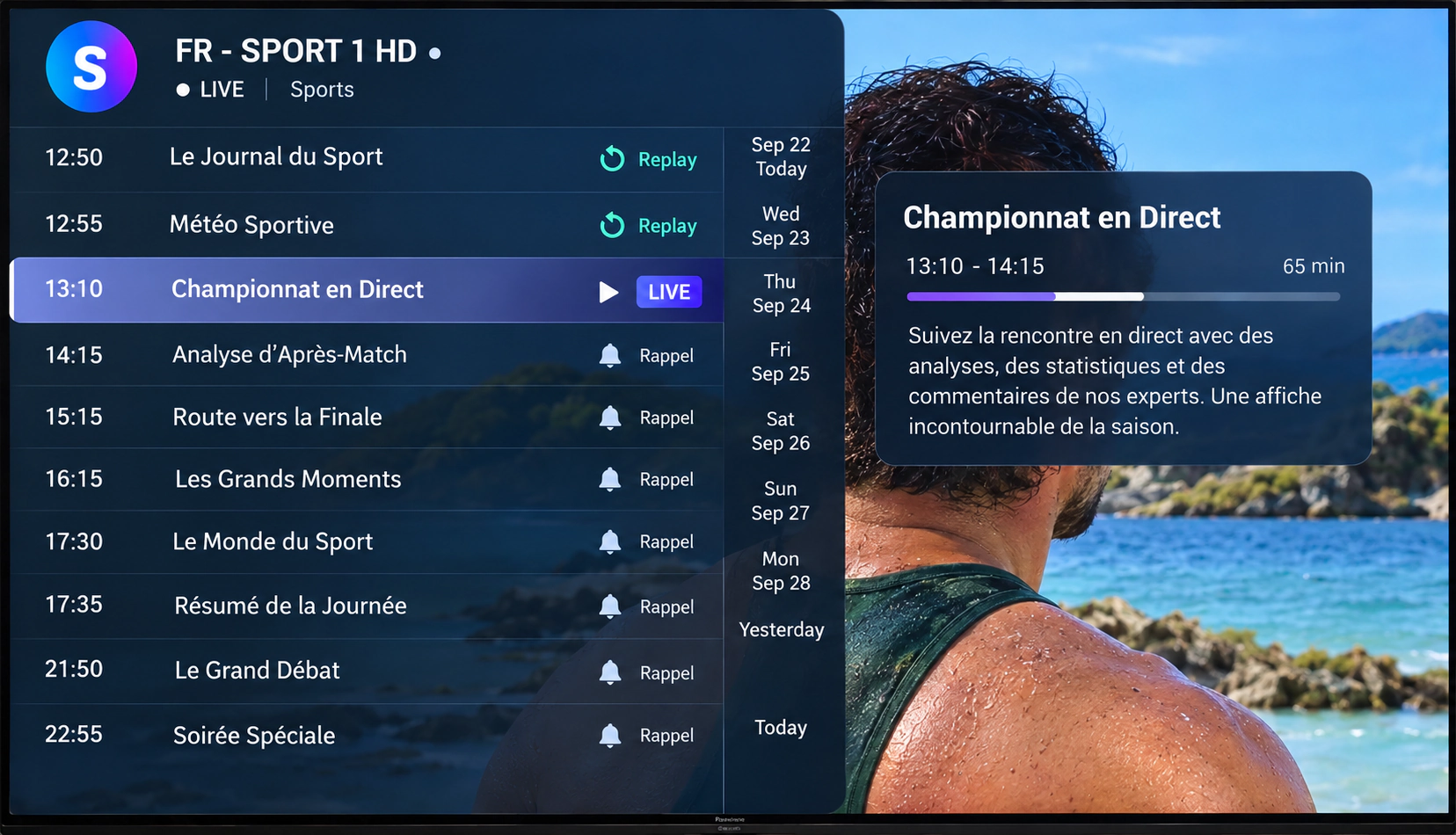 ASIPTV TV guide interface on Android TV