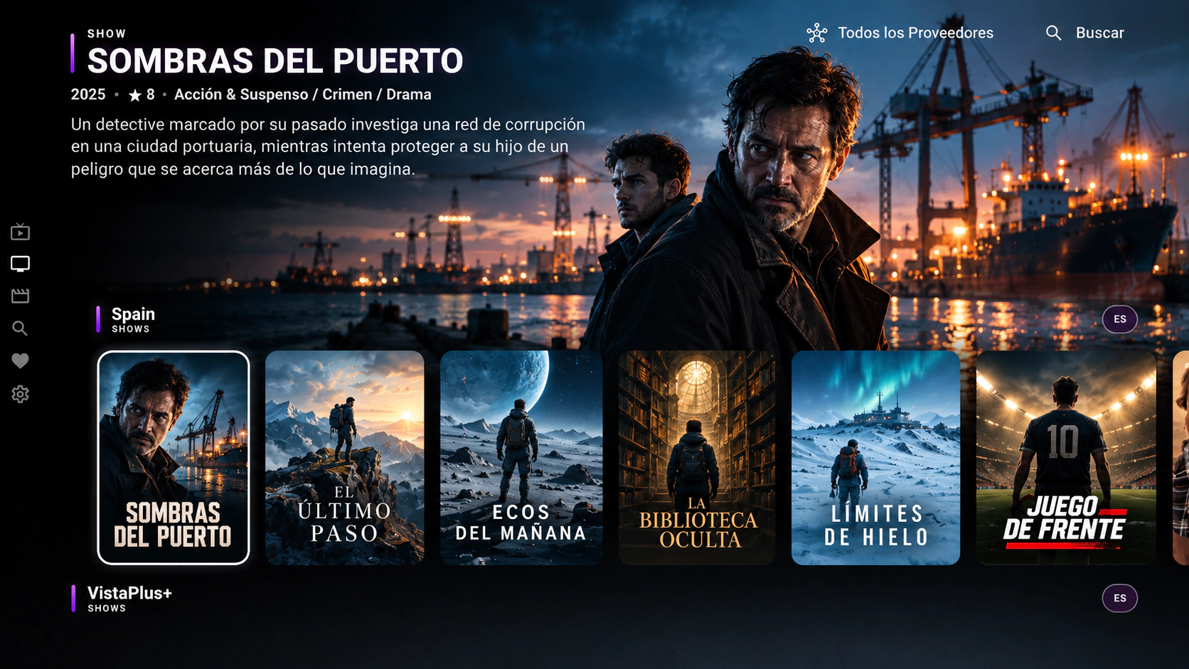 ASIPTV Shows catalogue interface on Android TV